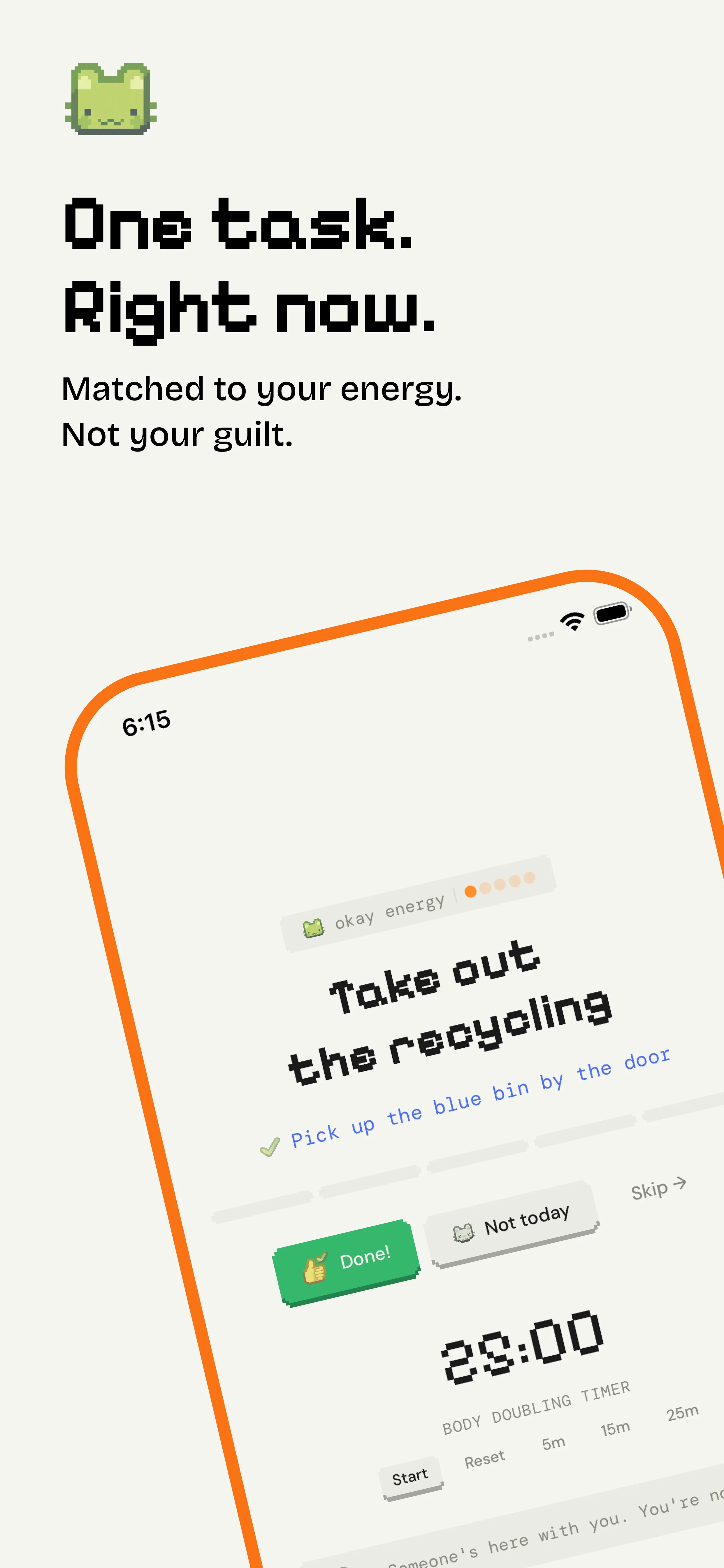 Focus mode: one task at a time, matched to your energy